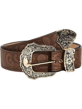 Women Brown With Light Gold Buckle Soft Faux Leather Vintage Y2k Cowgirl Belt